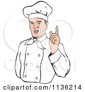 Clipart Of A Retro Chef Holding Up A Finger Royalty Free Vector Illustration