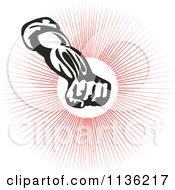 Clipart Of A Retro Fist Punching Over Red Rays Royalty Free Vector Illustration