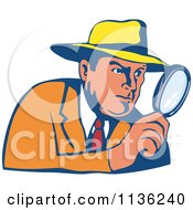Poster, Art Print Of Retro Detective Peering Through A Magnifying Glass