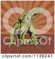 Clipart Of A Retro Tyrannosaurus Rex Over Brown Rays Royalty Free Vector Illustration