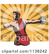 Poster, Art Print Of Retro Discus Thrower Athlete Over Rays