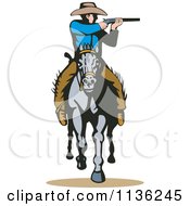 Poster, Art Print Of Retro Cowboy Shooting On Horseback