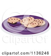 Clipart Of Chocolate Chip Cookies On A Plate Royalty Free Vector Illustration