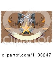 Clipart Of Retro Colt 45 Pistols Sheriff Star Horses Shoe And Banner On Brow Royalty Free Vector Illustration by patrimonio