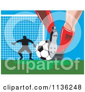 Poster, Art Print Of Silhouetted Goalie And Soccer Player Feet With Ball