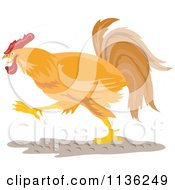 Clipart Of An Orange Rooster Charging Royalty Free Vector Illustration