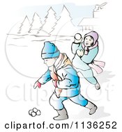 Clipart Of Children Playing With Snowballs Royalty Free Vector Illustration
