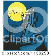 Poster, Art Print Of Spooky Castle With A Dead Tree Bats And Full Moon