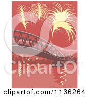 Poster, Art Print Of Yellow Fireworks Over A Bridge With Red Tones