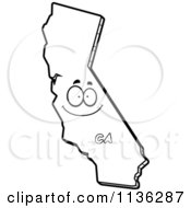 Cartoon Clipart Of An Outlined Happy California State Character Black And White Vector Coloring Page