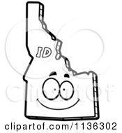 Cartoon Clipart Of An Outlined Happy Idaho State Character Black And White Vector Coloring Page by Cory Thoman