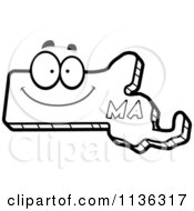 Cartoon Clipart Of An Outlined Happy Massachusetts State Character Black And White Vector Coloring Page