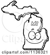 Cartoon Clipart Of An Outlined Happy Michigan State Character Black And White Vector Coloring Page by Cory Thoman