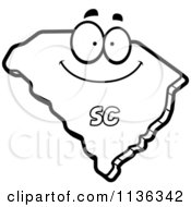 Cartoon Clipart Of An Outlined Happy South Carolina State Character Black And White Vector Coloring Page