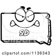 Cartoon Clipart Of An Outlined Mad South Dakota State Character Black And White Vector Coloring Page