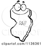 Cartoon Clipart Of An Outlined Happy New Jersey State Character Black And White Vector Coloring Page