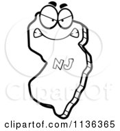 Cartoon Clipart Of An Outlined Mad New Jersey State Character Black And White Vector Coloring Page by Cory Thoman