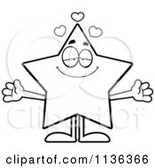 Cartoon Clipart Of An Outlined Loving Star Character Black And White Vector Coloring Page