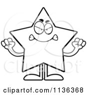 Cartoon Clipart Of An Outlined Mad Star Character Black And White Vector Coloring Page
