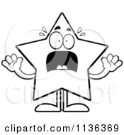 Cartoon Clipart Of An Outlined Scared Star Character Black And White Vector Coloring Page