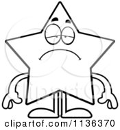 Cartoon Clipart Of An Outlined Sad Star Character Black And White Vector Coloring Page