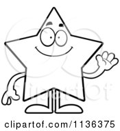 Cartoon Clipart Of An Outlined Waving Star Character Black And White Vector Coloring Page