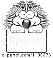 Poster, Art Print Of Outlined Happy Porcupine Over A Sign
