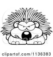 Cartoon Clipart Of An Outlined Angry Porcupine Black And White Vector Coloring Page