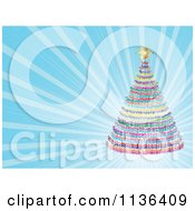 Cartoon Of A Christmas Tree Over Blue Rays Royalty Free Vector Clipart