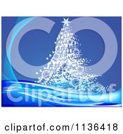 Poster, Art Print Of Christmas Tree Over Blue With Rays