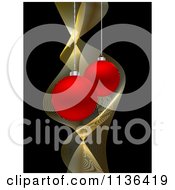 Poster, Art Print Of Red Christmas Baubles And Gold Waves On Black