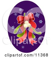 Mistletoe With A Red Ribbon Bow And Snowflakes Clipart Illustration by AtStockIllustration