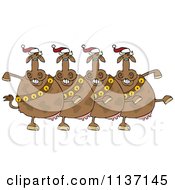 Cartoon Of A Chorus Of Christmas Cows With Bells Dancing The Can Can Royalty Free Vector Clipart