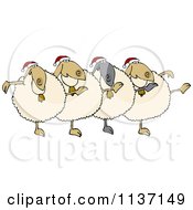 Cartoon Of A Chorus Of Christmas Sheep Dancing The Can Can Royalty Free Vector Clipart