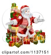 Poster, Art Print Of Santa Standing In Front Of A Stack Of Presents