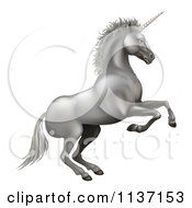 Poster, Art Print Of Rearing Silver Unicorn