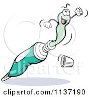Cartoon Of A Tooth Paste Character Shooting Out Of A Tube Royalty Free Vector Clipart by Johnny Sajem