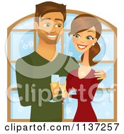 Cartoon Of A Happy Christmas Couple Toasting With Champagne Royalty Free Vector Clipart