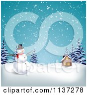 Poster, Art Print Of Christmas Snowman By A Cabin In The Snow