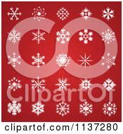 Poster, Art Print Of White Snowflakes Over Gradient Red