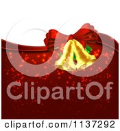 Clipart Of Gold Christmas Bells And A Bow Over Red And White With Sparkles Royalty Free Vector Illustration