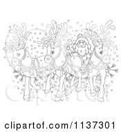 Poster, Art Print Of Outlined Santa With Reindeer Pulling His Sleigh