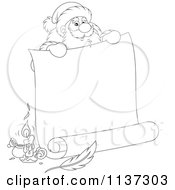Outlined Santa Behind A Large Scroll Letter With Ink