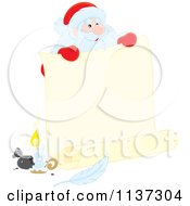 Santa Behind A Large Scroll Letter With Ink