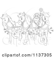 Poster, Art Print Of Outlined Santa With Horses Pulling His Sleigh