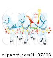 Poster, Art Print Of Santa With White Ponies Pulling His Sleigh