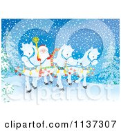 Poster, Art Print Of Santa With White Ponies Pulling His Sleigh In The Snow