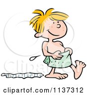 Cartoon Of A Happy Boy Leaving A Water Trail After A Bath Royalty Free Vector Clipart by Johnny Sajem