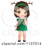 Christmas Girl In A Green Dress And Antlers