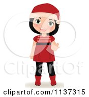 Poster, Art Print Of Waving Christmas Girl In A Red Dress Boots And Santa Hat